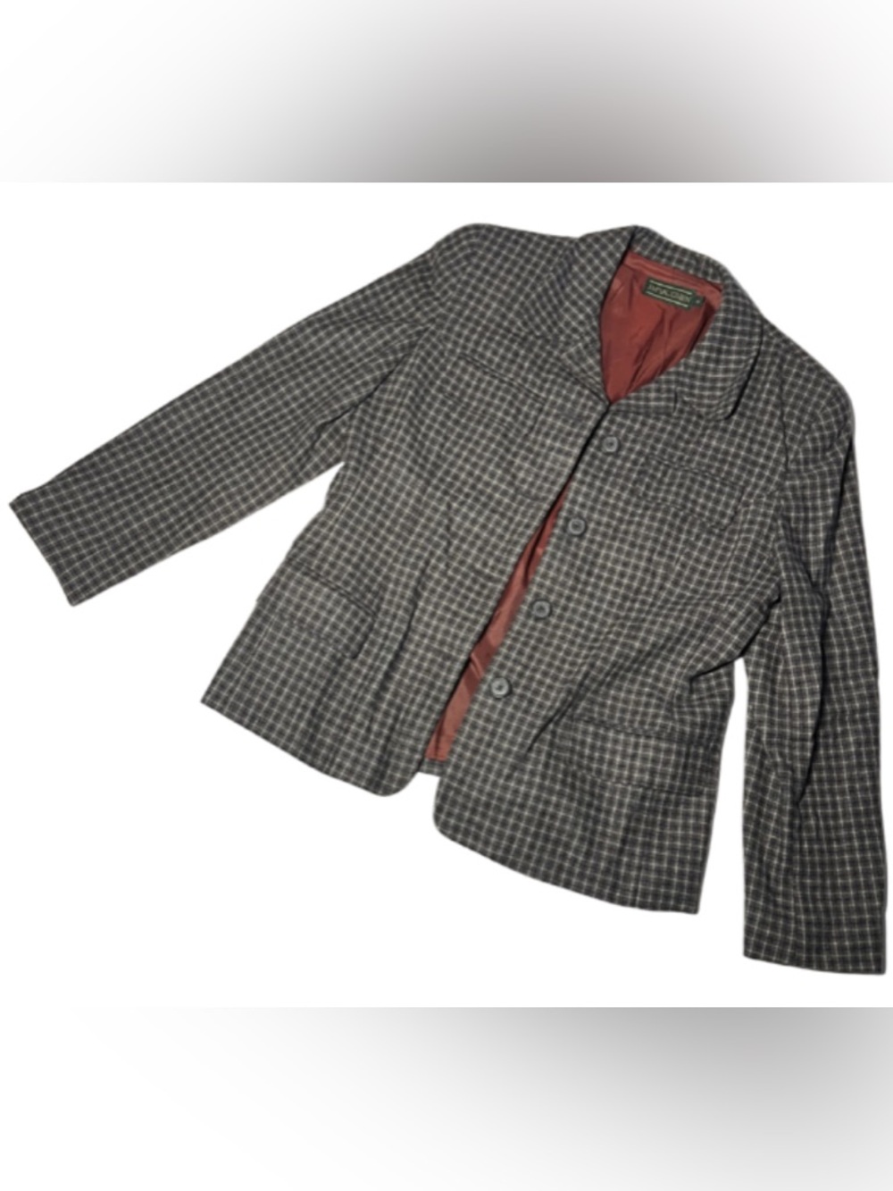 Vtg J.McLaughlin Size 12 Wool Blazer Jacket Plaid Brown Tailored Button USA Made